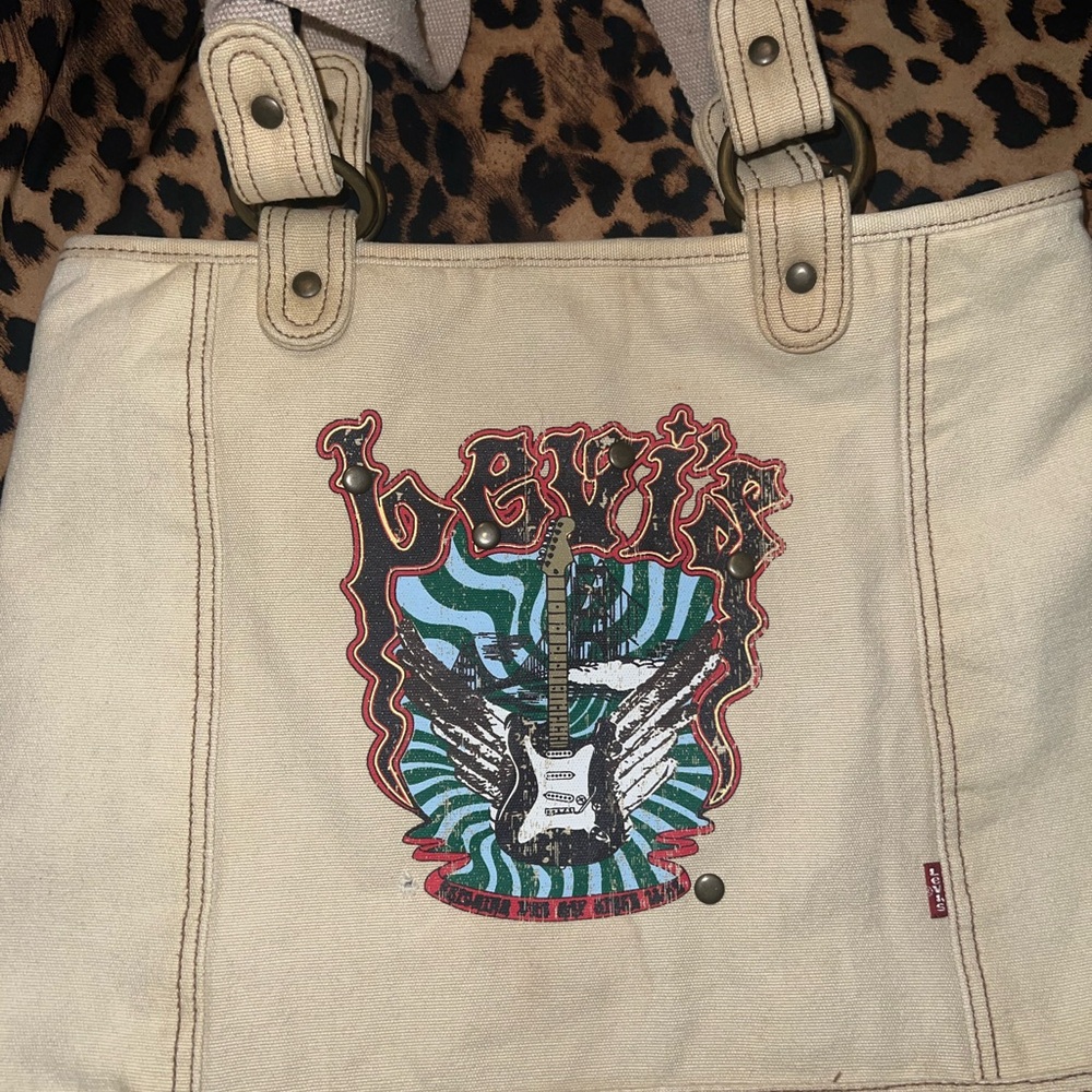Levi's Beige Graphic Tote with Guitar Design